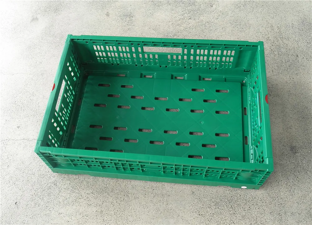 wholesale Green Color Plastic Crate 60*40*17 CM stackable Vented Type Folding Mesh Fruit Storage Crate basket
