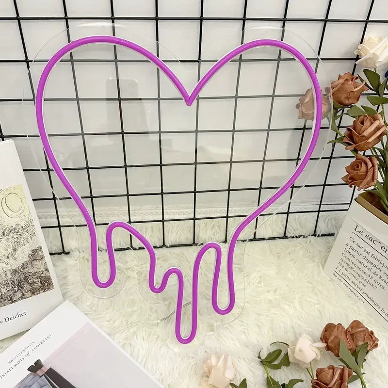 1pc Heart Mirror Neon Sign, Multipurpose Decorative Wall Mounted Light, USB Powered