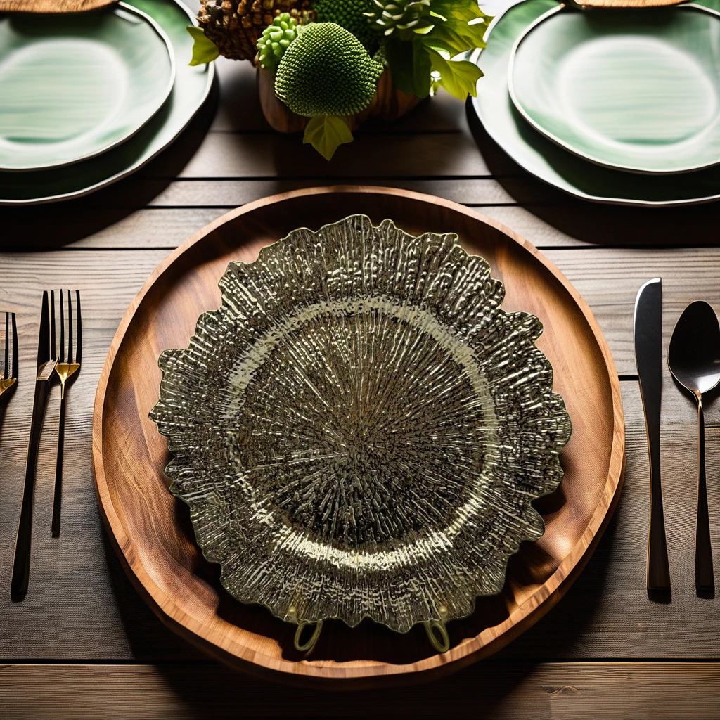 13 Inch Gold Reef Disposable round Plates Unique Sustainable Wedding Decorative Novelty Design Party Food Serving Charger Dishes