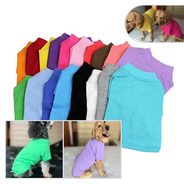 Wholesale OEM Custom Summer Cheap Cotton Plain Color Pet Clothes Dog T Shirt Blank Pets T-Shirts For Large Dogs