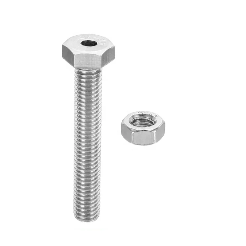 SS 304 M8 Hollow External Hex Bolts Cylindrical Lamp Threading Socket Screws Through Hole Bolts with Nuts