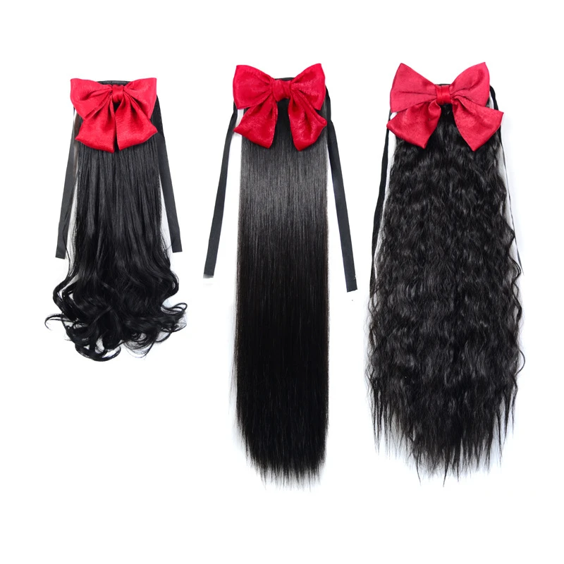 Synthetic Bowknot Curly Cone Ponytail Extensions Heat-Resistant Clip in Headwear Ponytail