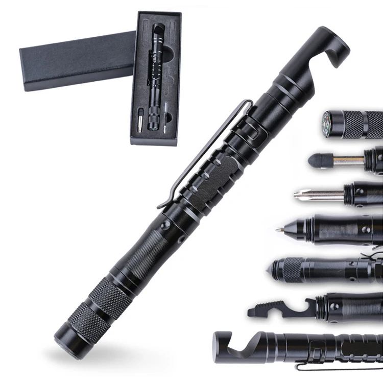 wholesale 11 in 1 multifunction self defense  tactical pen with whistle phone holder compass phone and outdoor survival tool