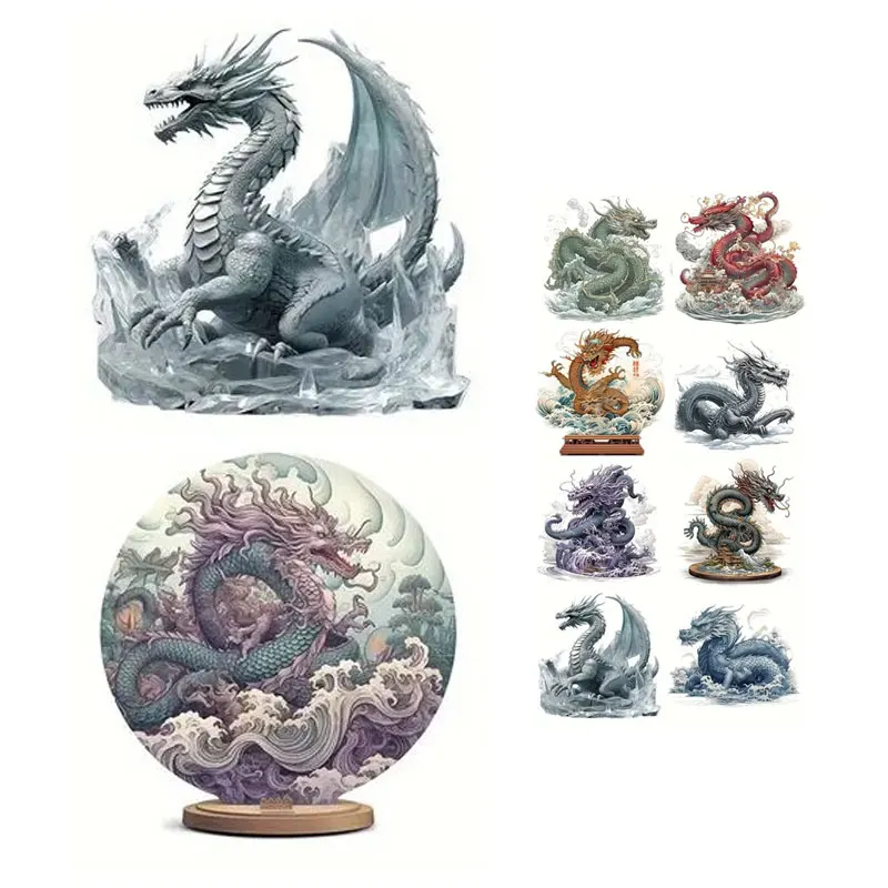 9pcs Dragon Rising Over The Sea Theme Iron-on Decals Heat Transfer Design Stickers Vinyl Patch HTV Transfer Paper For Clothes