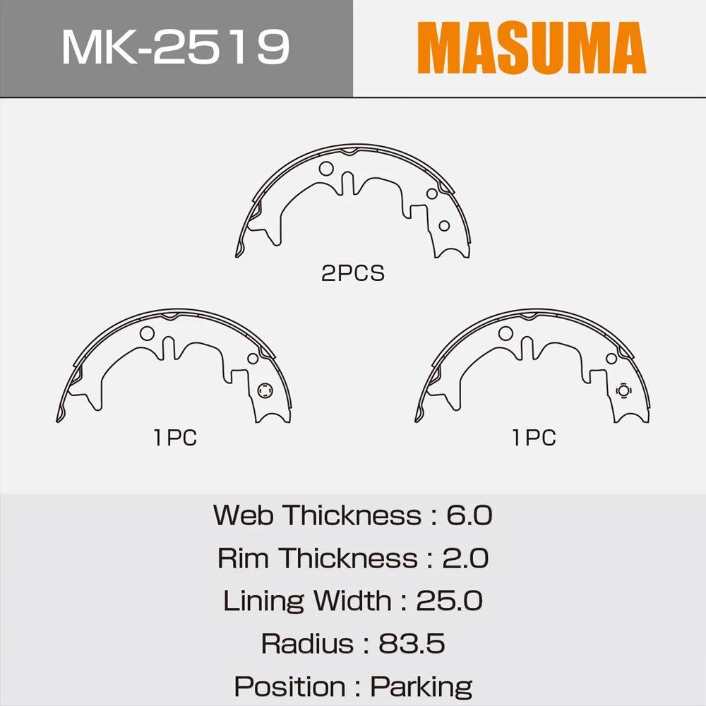 MK-2519 MASUMA авто тормозные системы тормозной башмак relining 04465-53020-79 для ACV40N