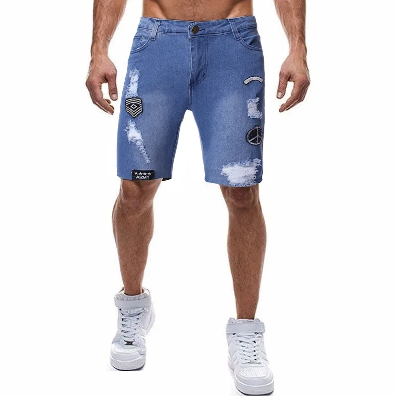 
2020 Fashion men badge pants ripped shorts jeans 