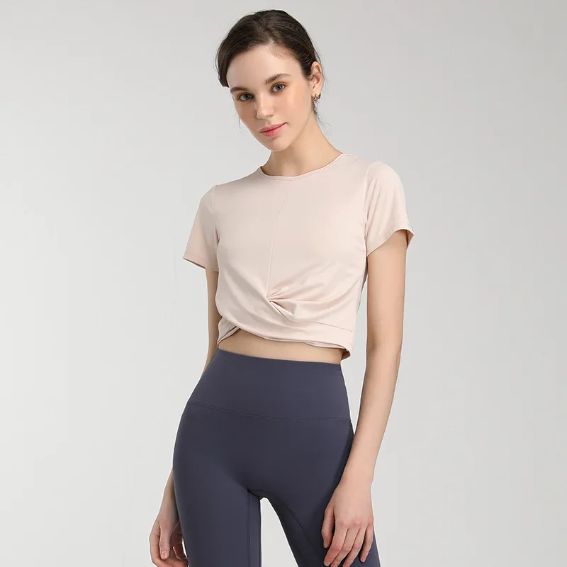 Bashasports  Nude Yoga Clothes Sports Running Quick Drying Short sleeved T-shirts Elastic Outskirts Fitness Clothes for Women