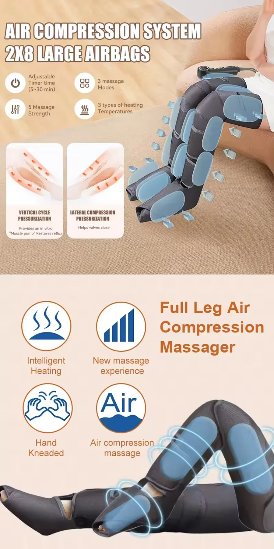 Trending products 2024 new arrivals Air Compression Leg Massager for Circulation Controller Calf Foot Air Leg Massager with Heat