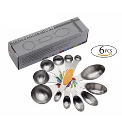 Набор Магнитных мерных ложек, 6 шт./двухсторонний дизайн для сухих и жидких ингредиентов/небольшой минимальный заказ, кухонные аксессуары, гаджеты, металл