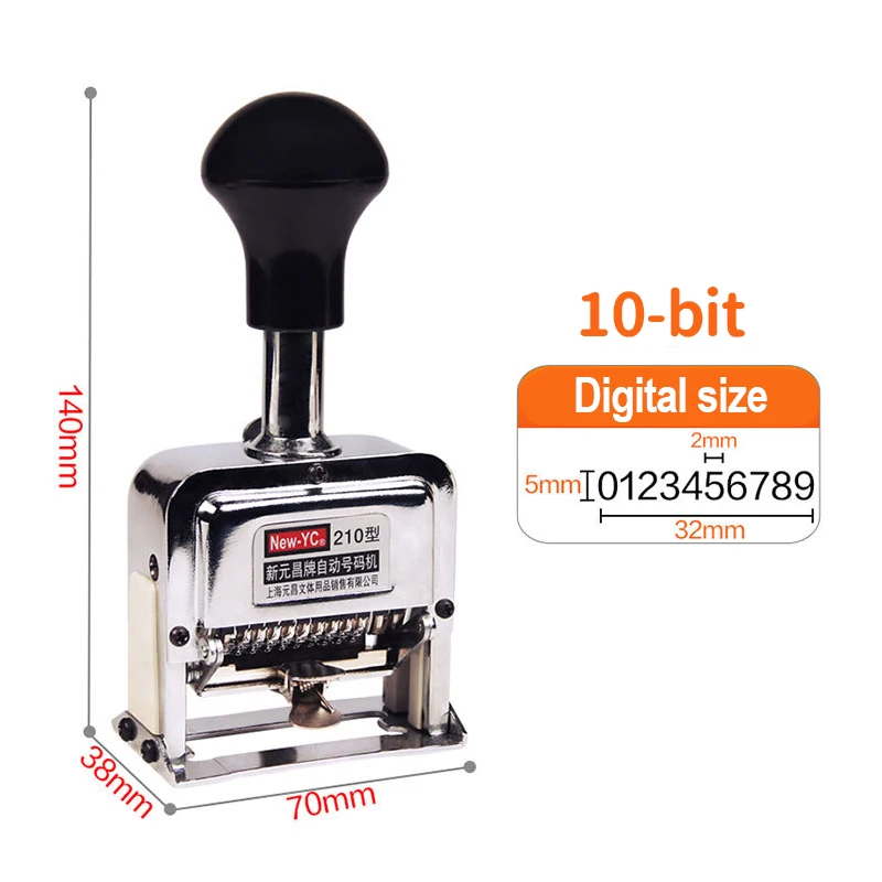 1New-YC Wholesale Heavy-Duty 10-Digit Automatic Numbering Machine Date Seal Printer High Metallic Quality Office School Supplies