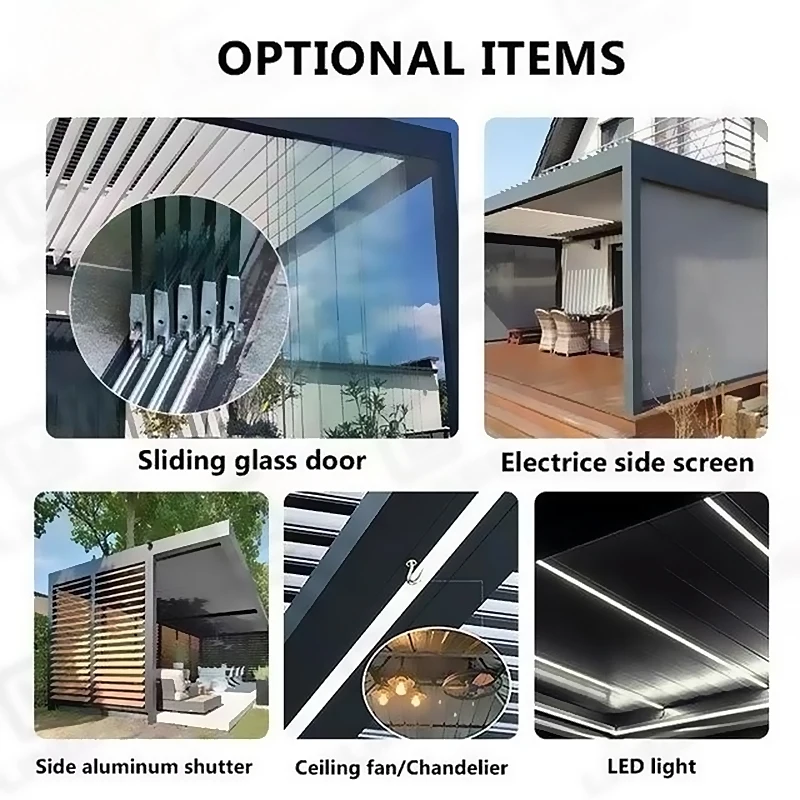 Professional Factory Garden Supplies Outdoor Louver Pavilion Aluminum Pergola Motorized Metal Gazebo