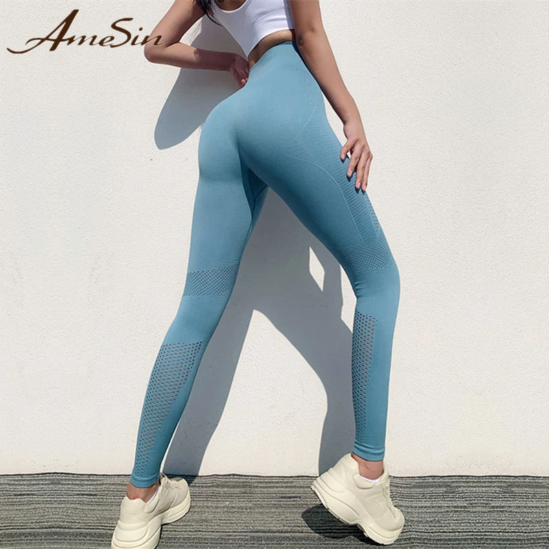 AMESIN 2020 Seamless Leggings Set Super High Waist Sports Leggings Free Sample Seamless Gym Leggings