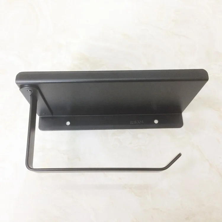 Practical Black Toilet Paper Roll Holder Durable 304 Stainless Steel Multi-functional  with Shelf for Bathroom Kitchen