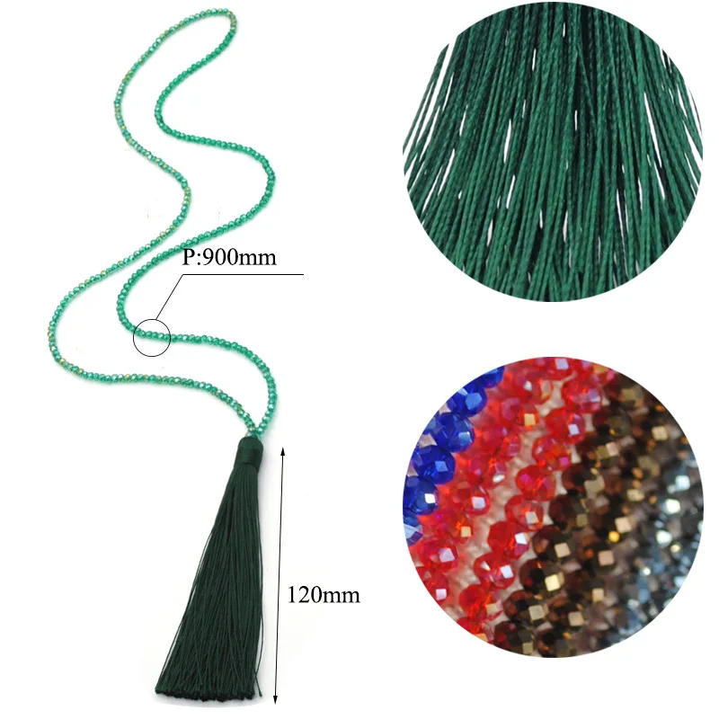 colorful velvet thread pendant crystal beaded necklace sweater chain pendant rhinestones choker women tassel long necklace