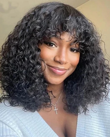 Short Full Machine Water Wave Human Hair wigs Favorable Wigs With Natural Colors for Black Women
