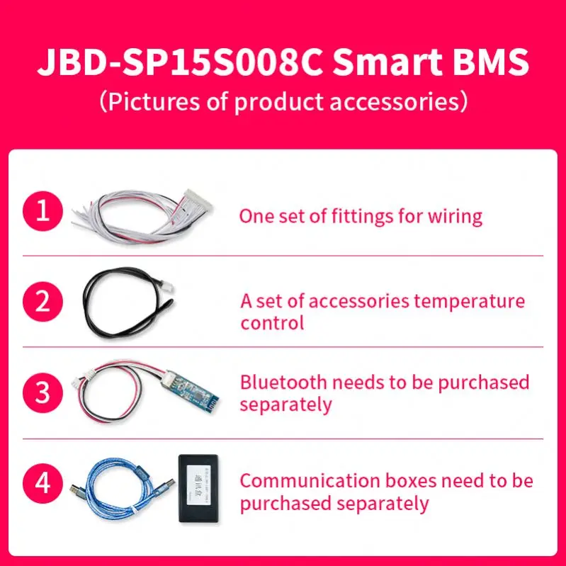 jiabaida bms battery pack with smart 48v 48volt 15s 100A lifepo4 100ah pcb can bus bms