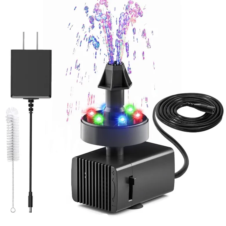 12V Flow Adjustable Quiet Water Fountain Pump with LED Lights  Adjustable Water Pump for Garden, Pond, Fish Tank, Outdoor