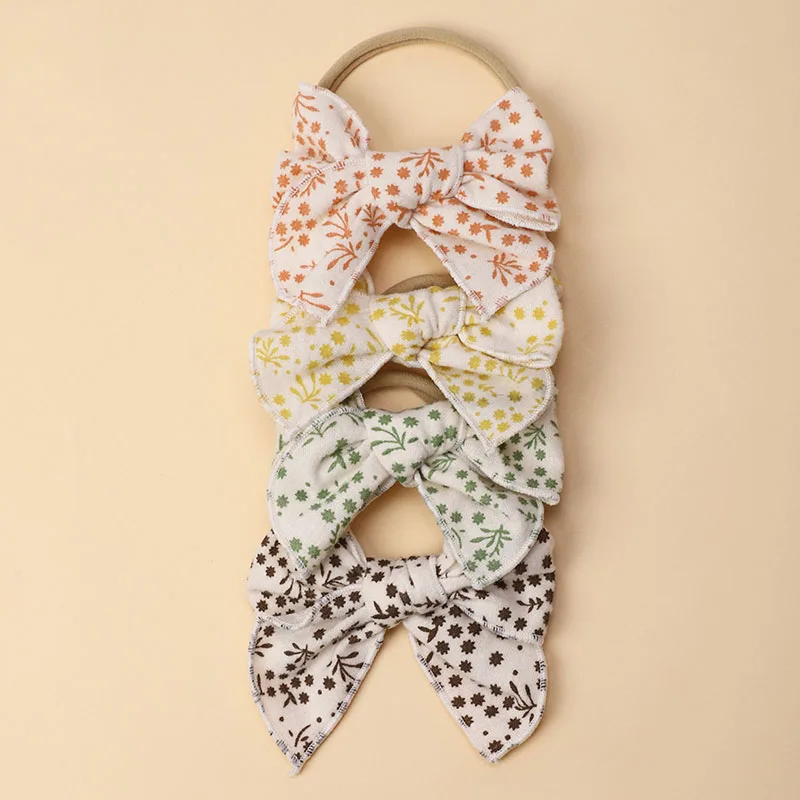 LRTOU New Arrival Nylon Fabric Elastic Baby Hair Bow Hairband Wholesale Cute Flower Printing Baby Kids Girl Hair Accessories