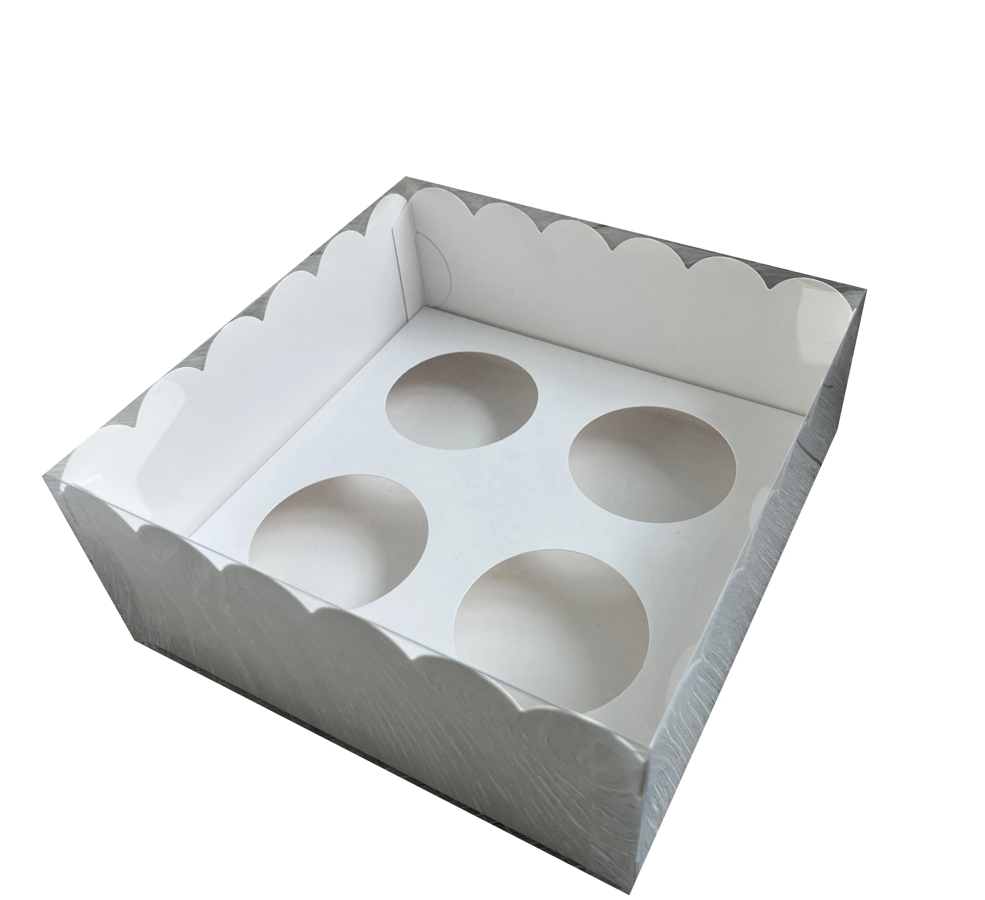 Bespoke White Box Clear Lid Wave Edge Cupcake Box 3 4 5 6 8 12 Hole 24 Mini Glossy Easy Folding Cake Pastry Food Paper Packaging