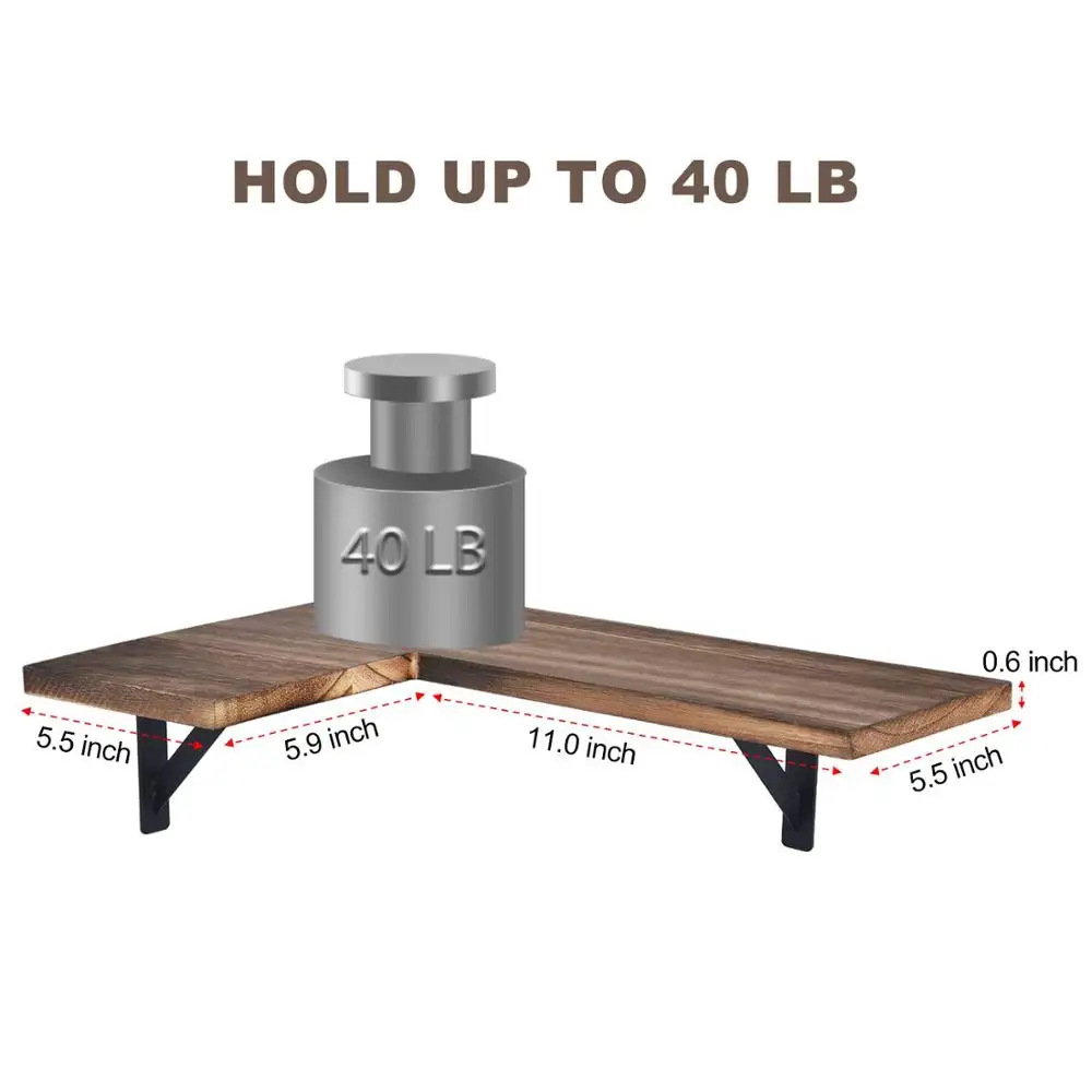 Угловые настенные полки, деревенские деревянные Угловые плавающие полки для спальни, гостиной, ванной комнаты, кухни, набор из 2 черных карбонизированных полок