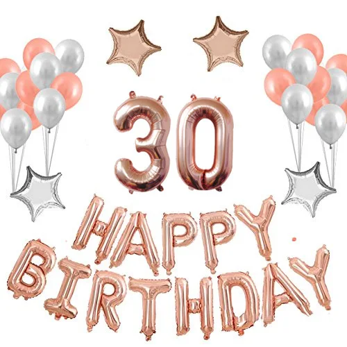 Розовое золото, с надписью на день рождения, в форме сердца, с пятиконечными звездами, шариками, блестками, дождевой занавес, набор для вечеринки