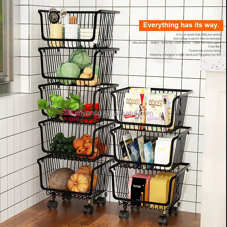 Multilayer Tiers Black Wire Mesh  Kitchen Vegetable Storage Fruit Basket