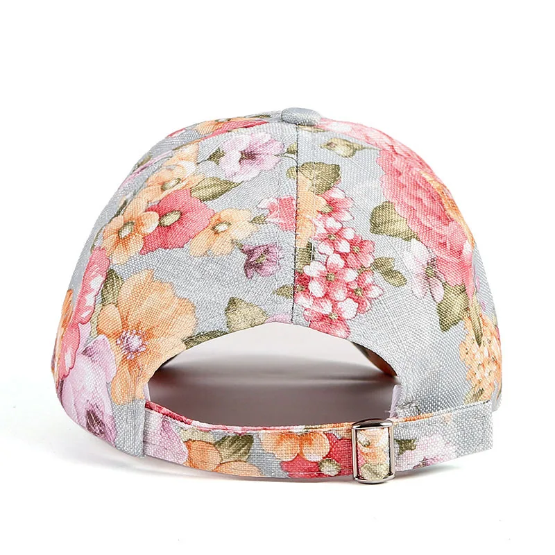 Printed Women Fancy Romantic Flower Baseball Cap Hats 6 Panels Floral 2024 Spring Summer Polyester Bright Adjustable Pink Blue