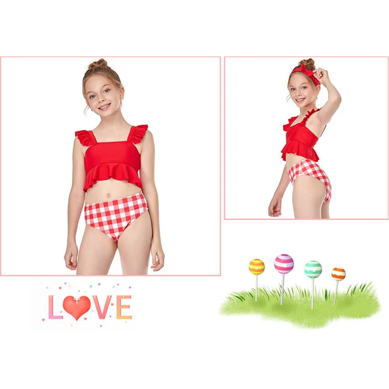 
Kids Swimwear Baby Girls Swimwear Two Piece Cover up Crop-top Swimsuit Tankinis 7-16 2-14 Teen Toddler Girl Children as Picture 