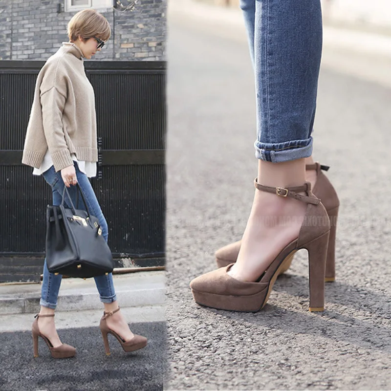 2022 classic suede high heels pointed toe sexy midi heel women pumps