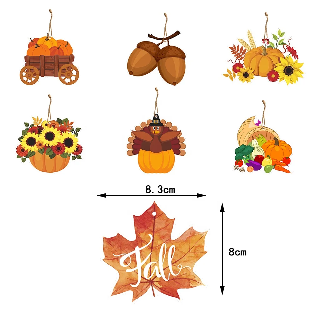 Hot Sale 14pcs Fall Paper Ornaments Pumpkin Maple Leaf Thanksgiving Hanging Decor with Hemp Ropes for Happy Fall Party Supplies