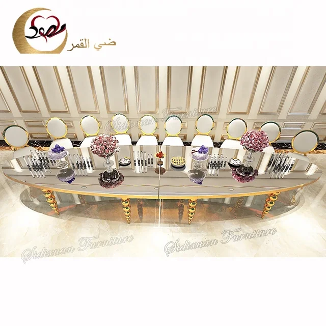 
Royal luxury oval round mirrored glass banquet dining table for wedding 