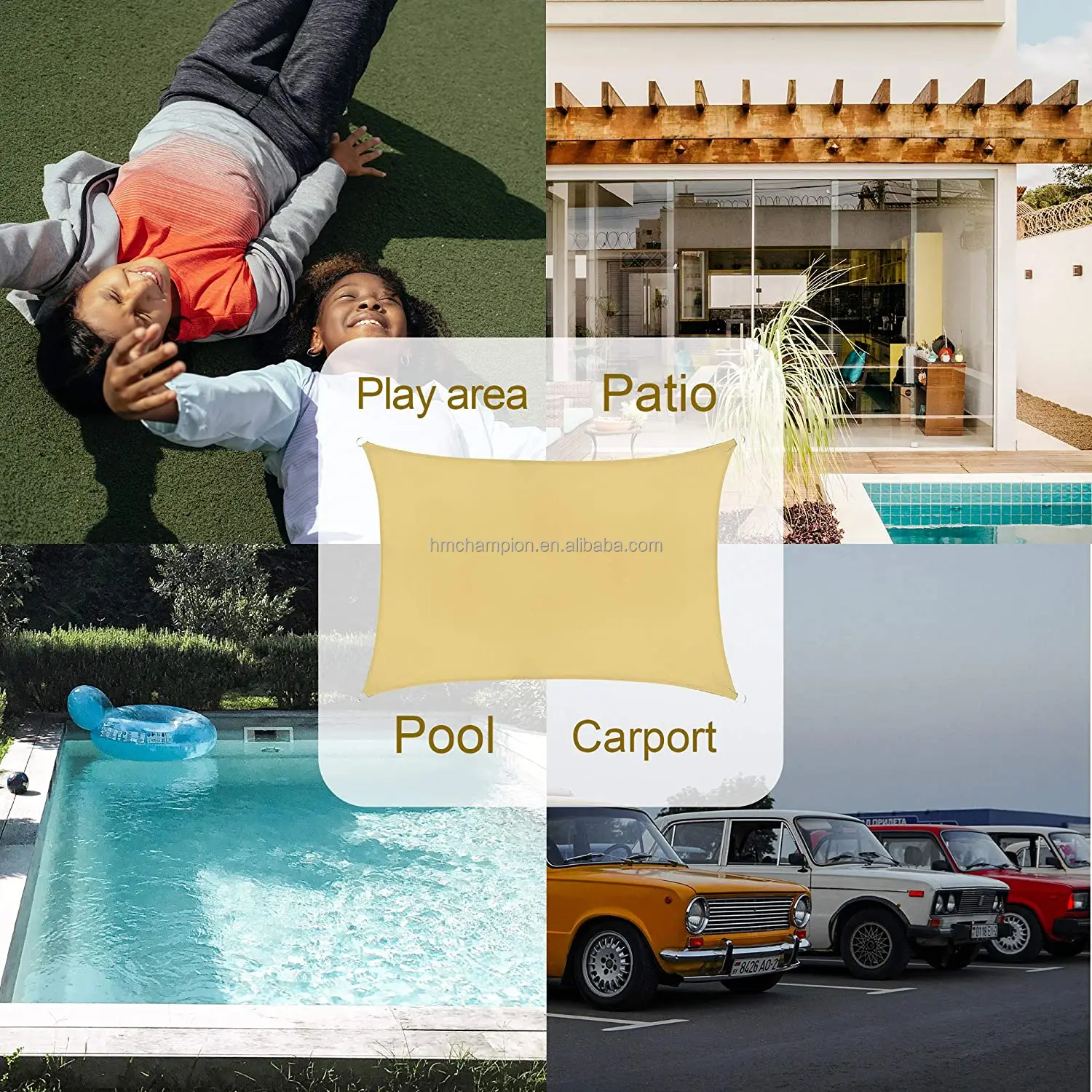 Factory Direct 12ft Rectangle Shade Sail Canopy Awning 95% UV Block Water & Air Permeable High Quality Shade Sails & Nets