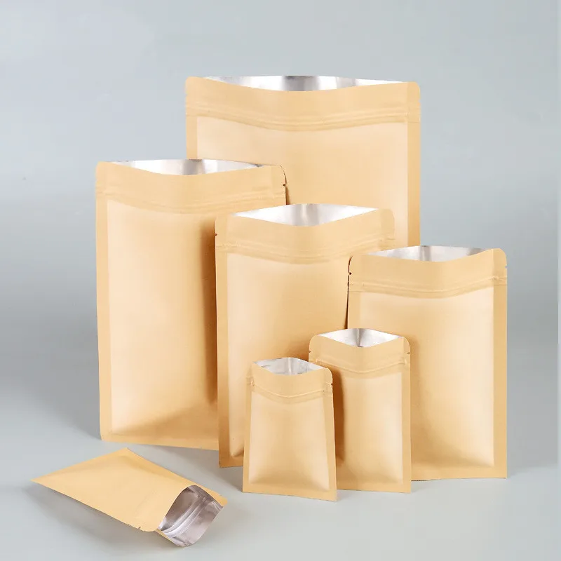 
Biodegradable Custom Design Kraft Paper Aluminum Foil 3 Side Seal Flat Packaging Bag 