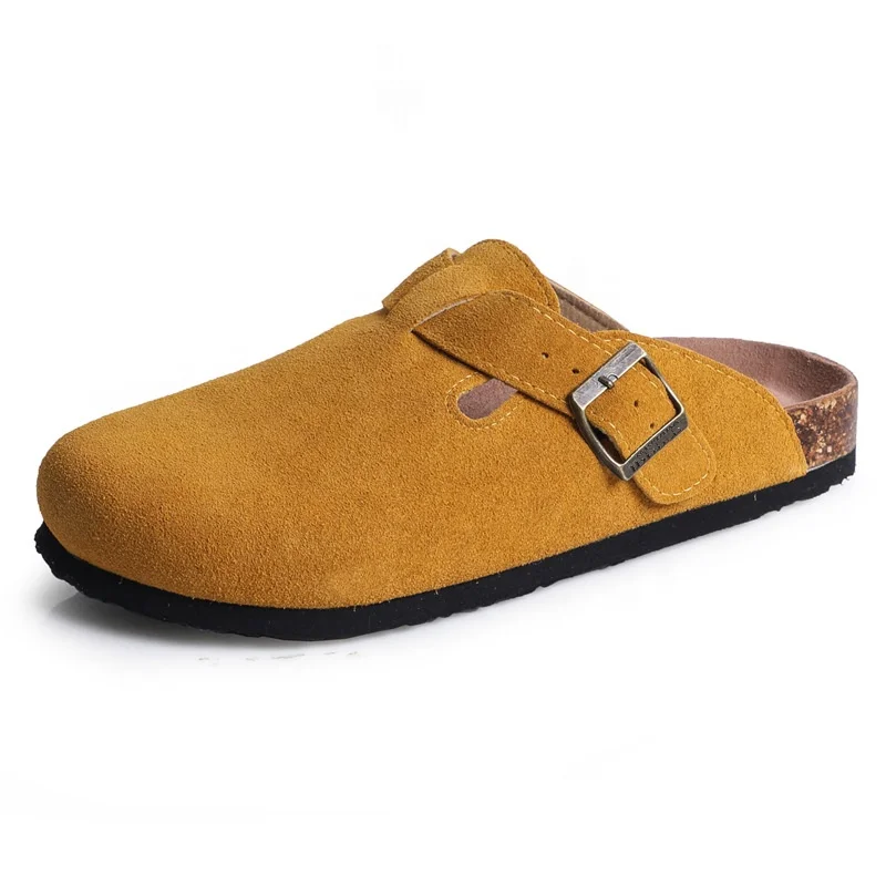 Factory Export Good Quality Cow Suede Clogs for Women with Arch Support Bio Cork Foot-bed