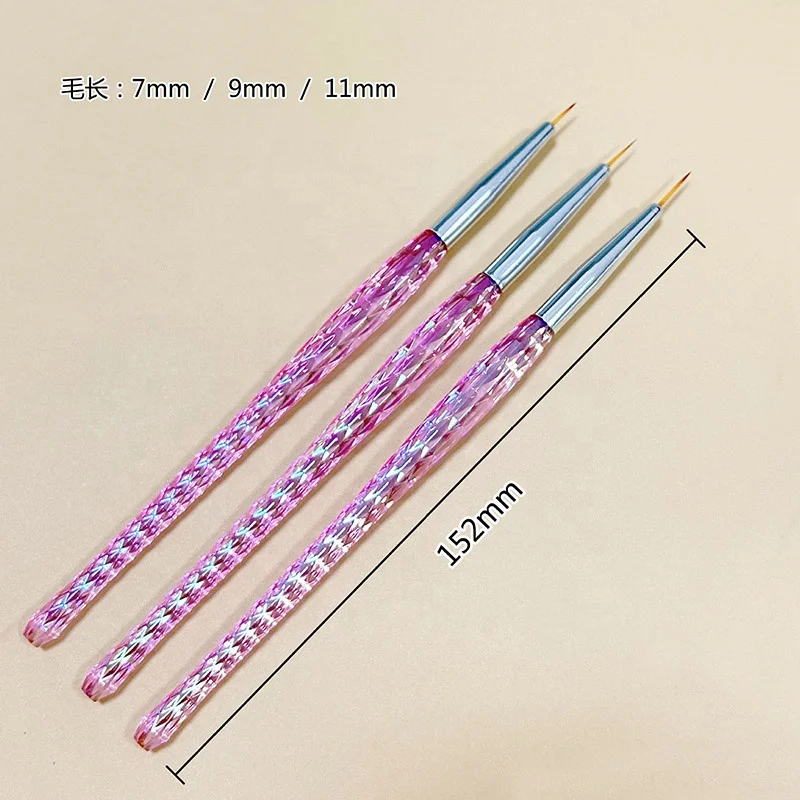 New 3pcs nail liner brush set pink transparent handle nail art pen manicure tool drawing lines stripe painting flower pen