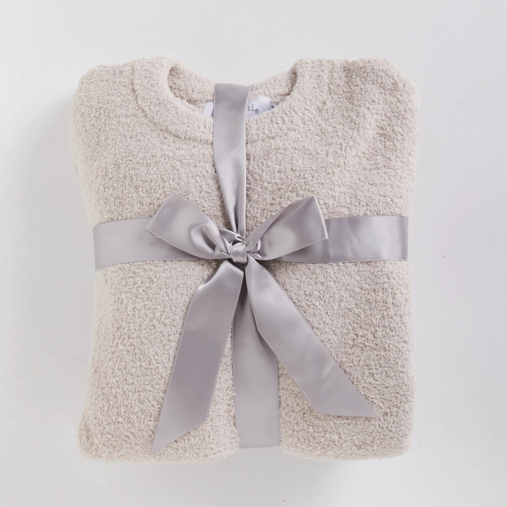 Solid Plus Size Cozy Plush Knit Set Super Soft Zero Defect Absorbent Plus Size Women Feather Tops Sleepwear Pant Sweater