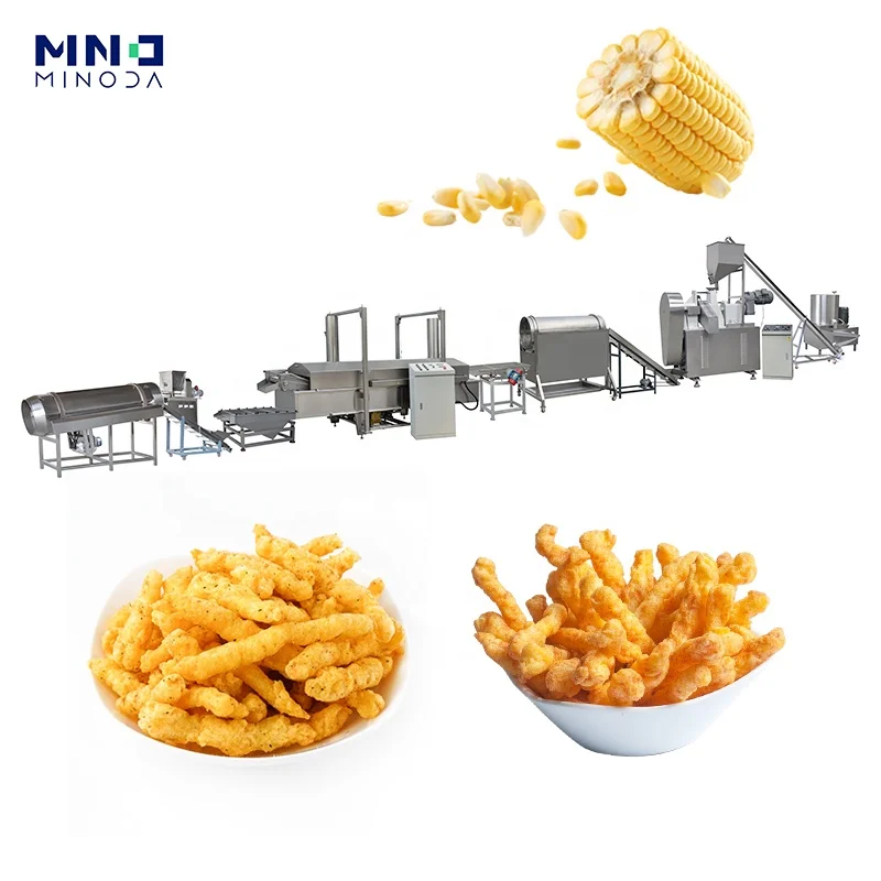 MINODA Custom Fried Crunchy Corn Curls Nik Nak Cheetos Kurkure Chips Corn Puff Snack Food Making Machinery Production Line
