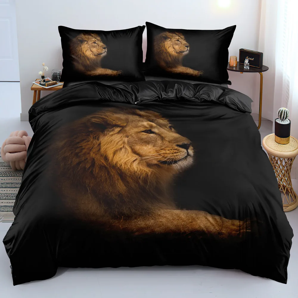 Black Lion three-piece bedding set custom quilt cover