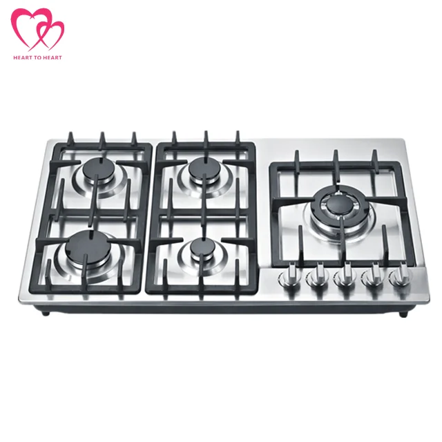 CE Certificated Stainless Steel panel built-in 5 burner gas cooker