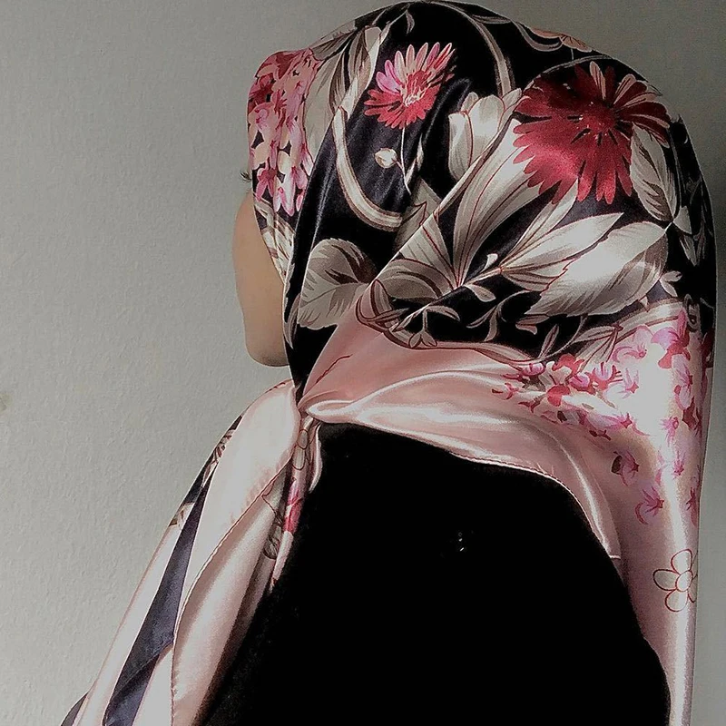 palestine summer veil 90cm satin square scarf  prom uae paisley Scarves shawl women plain
