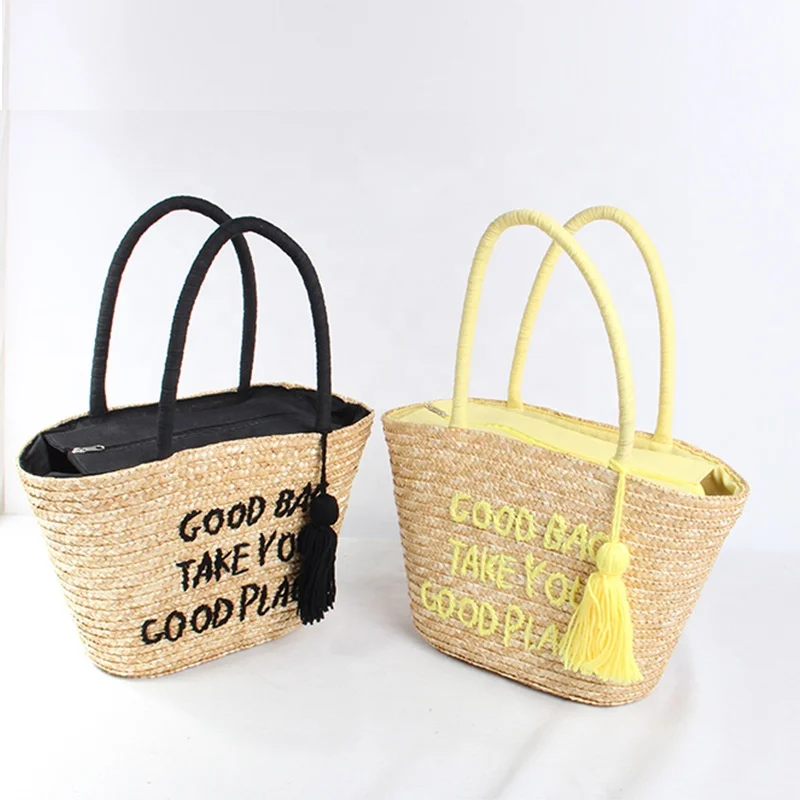 
Japanese Korean Letter Tassel Straw Woven Summer Bag Fashion One-shoulder Beach Bag Big Capacity Tote Handbag For Women 