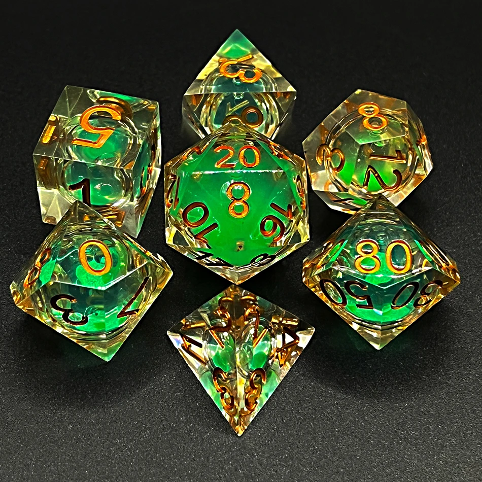 7pcs Dnd Resin Dice Set Sharp Edge Dices Rolling D20 Polyhedral Liquid Core Dungeons and Dragons Dice Handmade