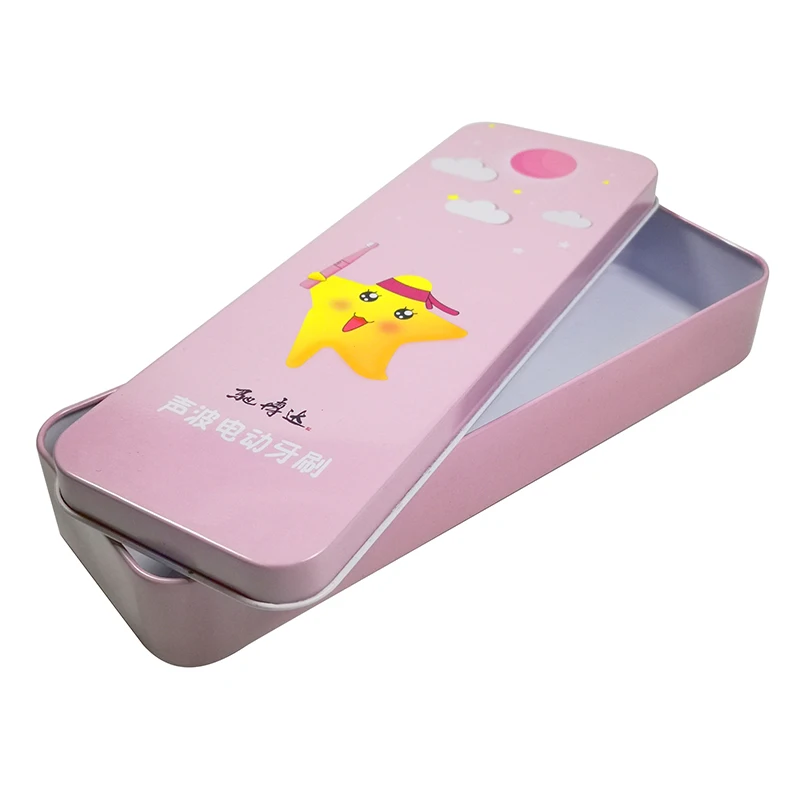Wholesale Rectangular Metal Black Colored Boys or Girls Pencil Tin Box For Electric toothbrush
