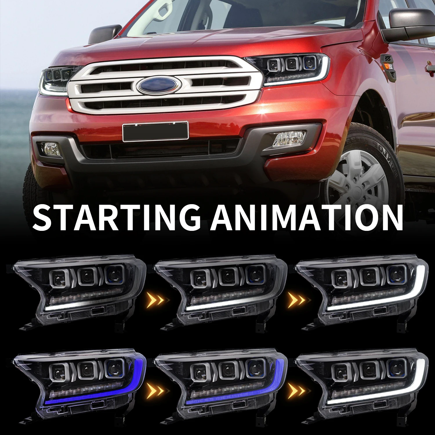 Заводские фары для Ford Everest 2015-2020 с тремя проекторами светодиодная передняя фара ford