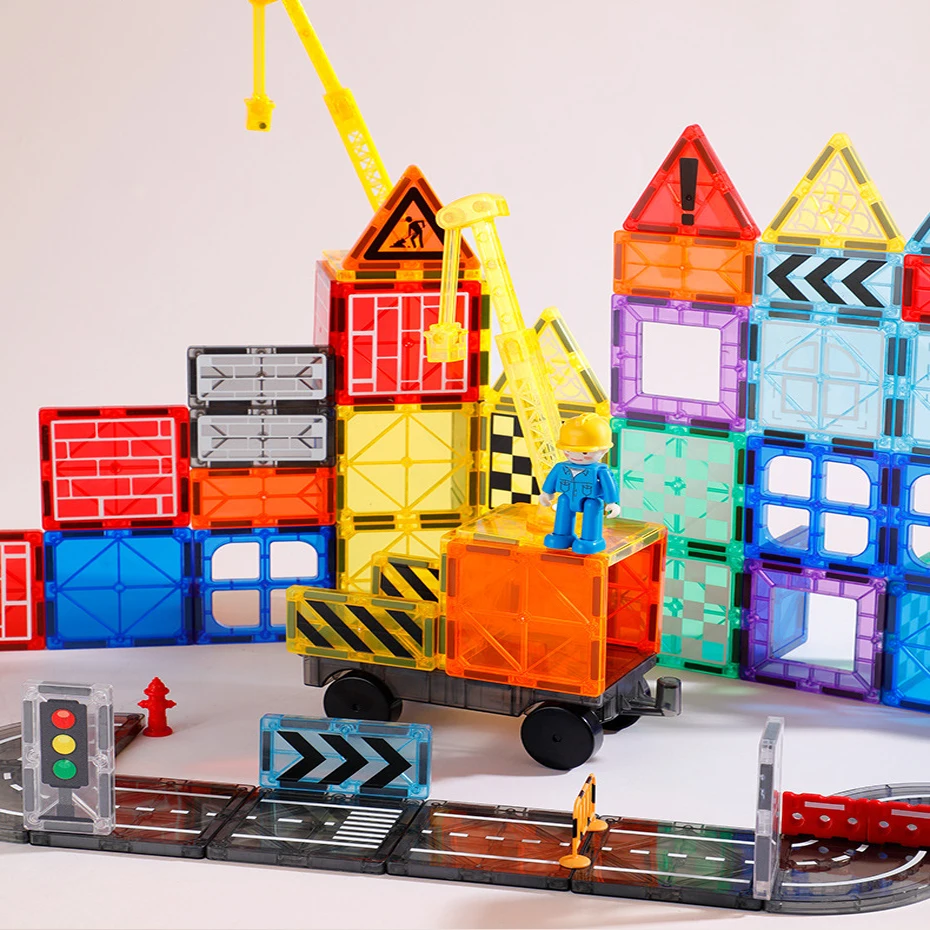 Qida 50 PCS Magnetic Construction Building Blocks Set crame Builder Road Set STEM Toys For Kids ASTM CPC