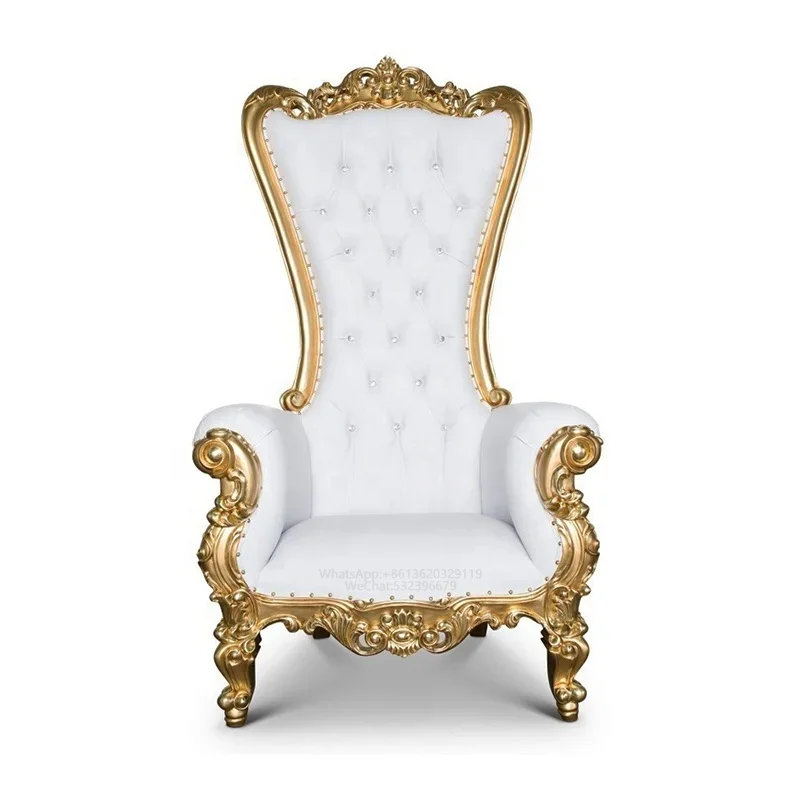 High-Back Big Head Gilded Wood Carved Luxury Throne Chair White Leather Event Wedding Rental for Banquet Bar Lobby