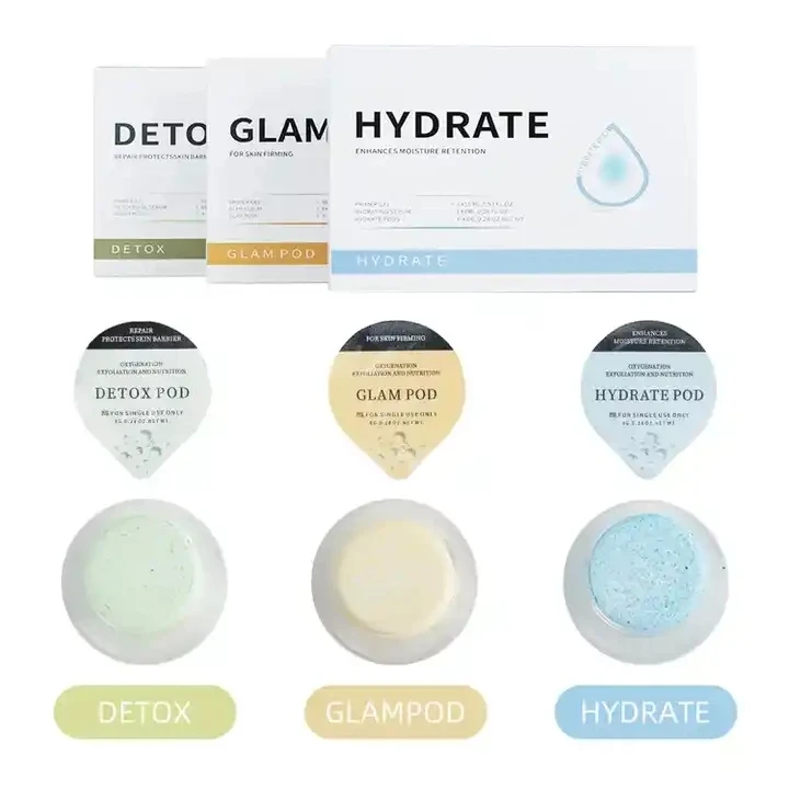 Detox Glam Hydrate Capsule Co2 Bubble Oxygen Facial Machine Pod Revive Pigment Removal Hydration Cream Illuminate Gel Kit Pods