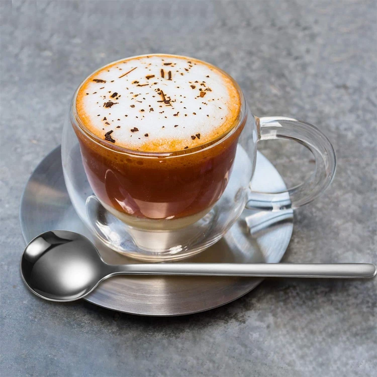 Custom Logo Round Stainless Steel Teaspoon Long Handle Tea Spoon Latte Mixing Gold Cutlery Spoon Set Ice Cream Coffee Spoons