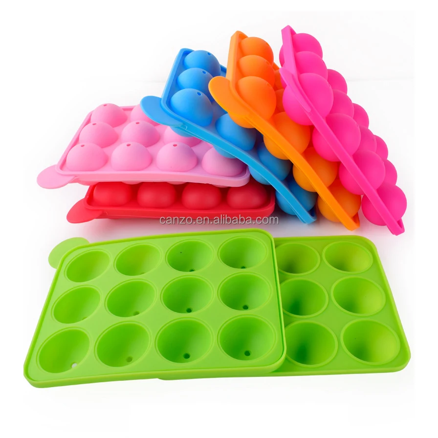 Non Stick Custom Lollipop Hard Candy Silicone Mold Round Ice Cube Tray with Lid Ice Ball Maker Mold