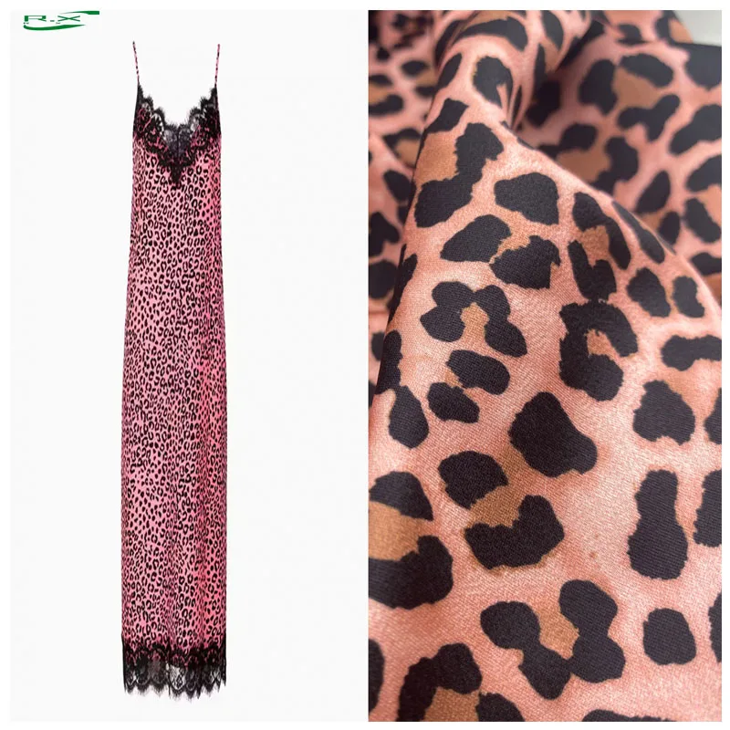 Custom wholesale High quality polyester luxury leopard print silky satin material fabrics for clothing